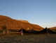 In the midst of the vast terrain that extends down to the lake, the volunteers put up a shelter against the rising sun.