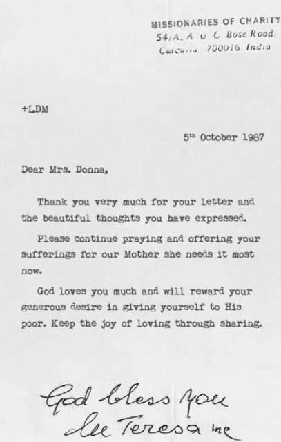 letter from Mother teresa