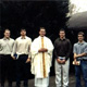 Father Scott Reilly, LC, with four new members of Regnum Christi.