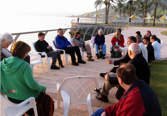 Sunrise prayer service at the Sea of Galilee with Fr. John Solana, LC.